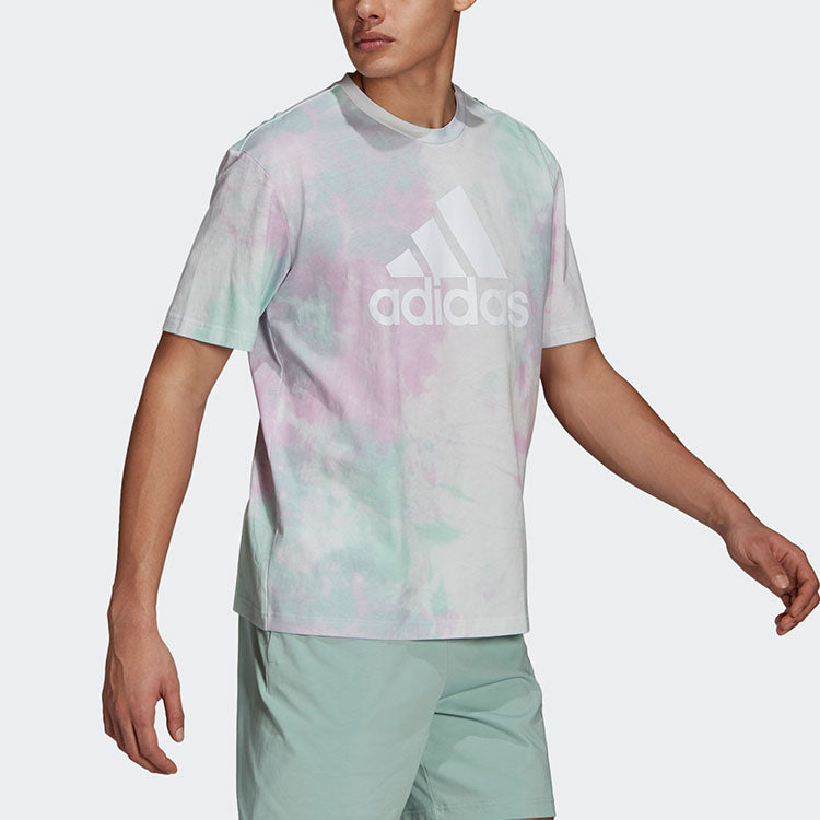 adidas Training Sports Tie Dye Printing Round Neck Short Sleeve Purple GK9613