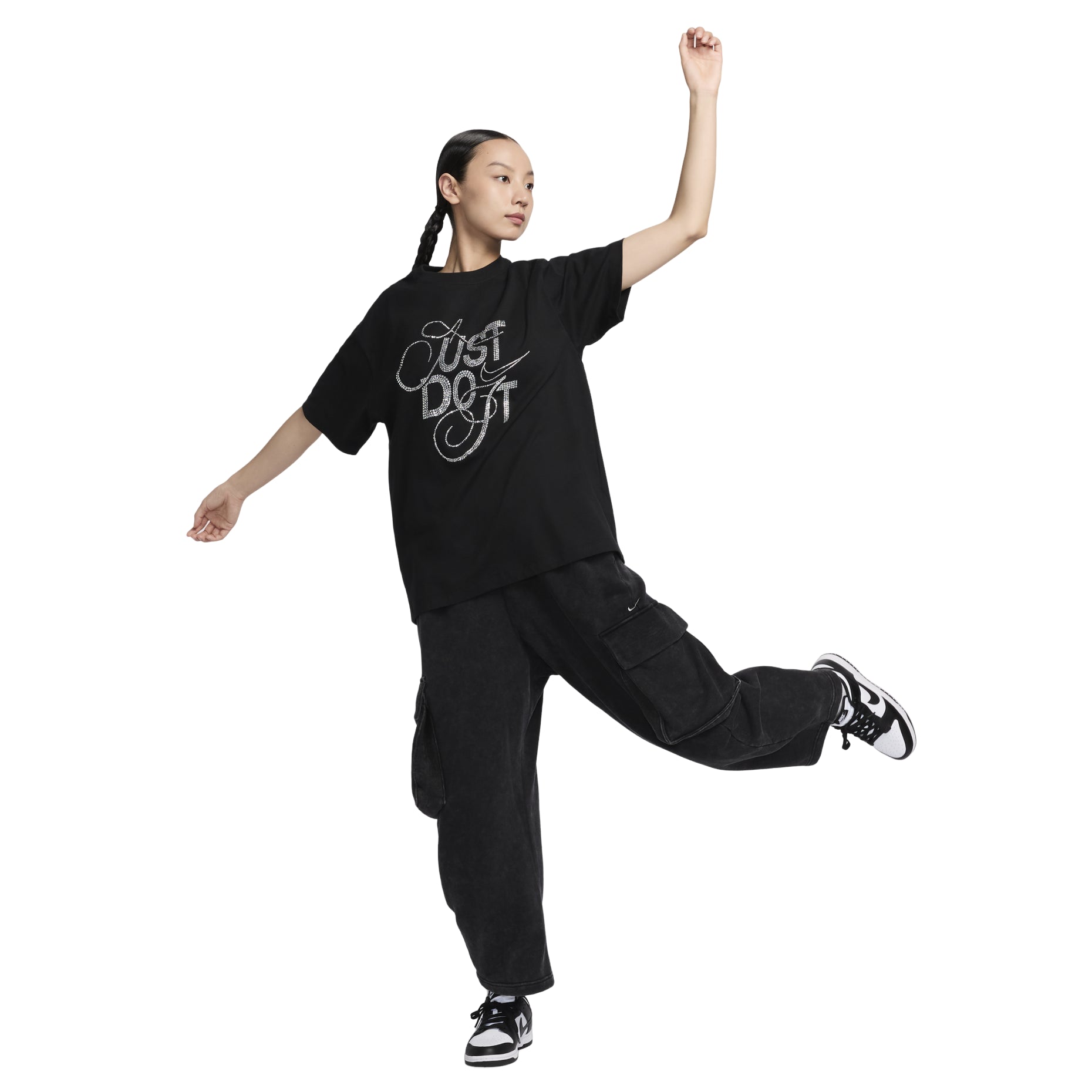 (WMNS) Nike Sportswear T-Shirts 'Black Silver' FZ1154-010