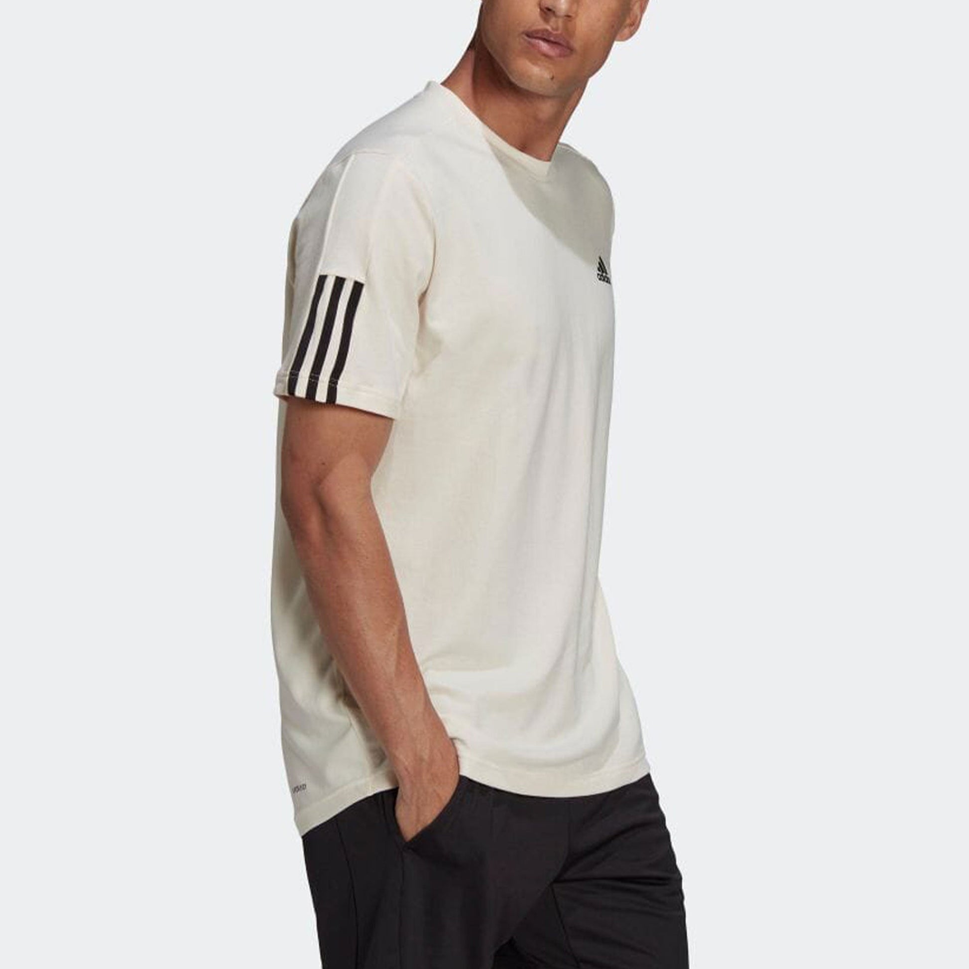 adidas Logo Printing Solid Color Stripe Casual Short Sleeve White HD4324