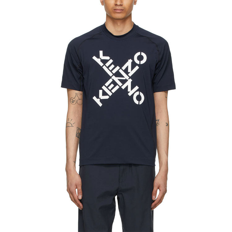 Men's KENZO SS21 Logo Printing Round Neck Short Sleeve Navy Blue 5TS0234JS-77