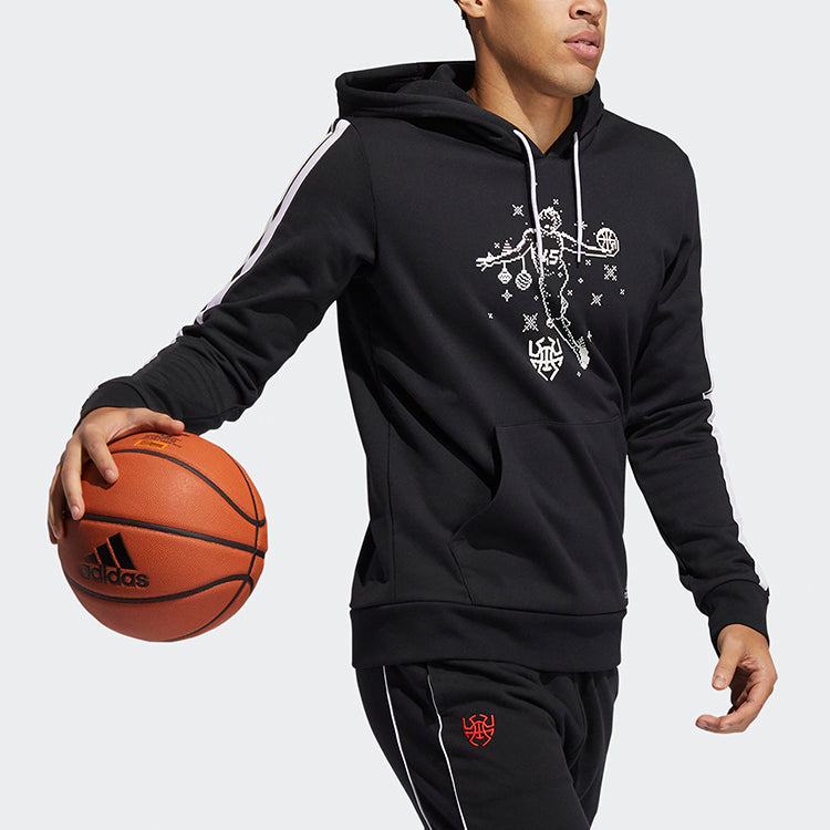 adidas Don Decorate Po Solid Color Stripe Basketball Casual Sports hooded Pullover Black GU0505