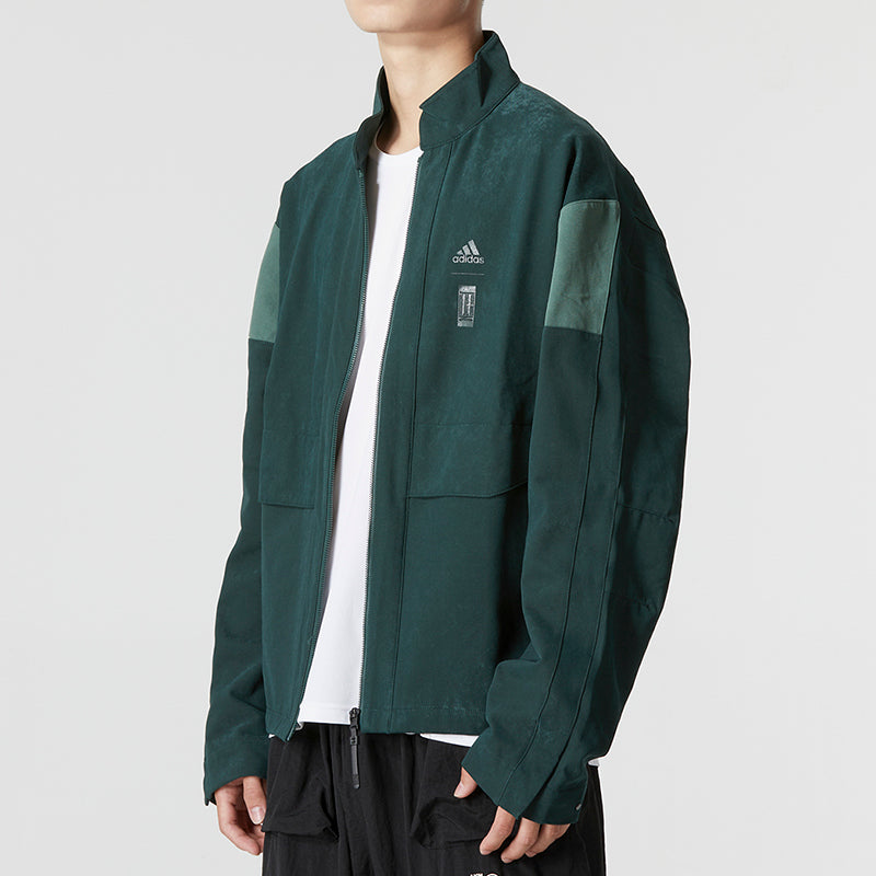 Men's adidas Wj 2.0 Wv Jkt Sports Color Block Casual Stand Collar Jacket Green HM5173