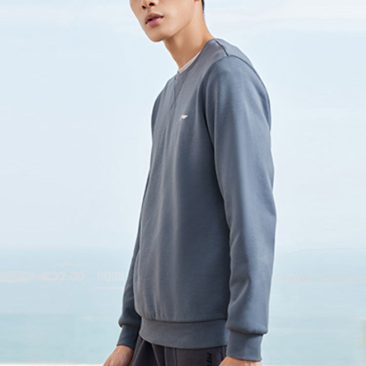 Li-Ning Training Series Solid Color Fleece Lined Stay Warm Round Neck Pullover Blue AWDRF59-2