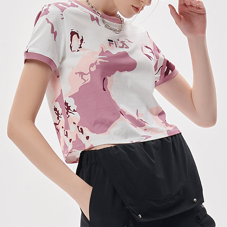 FILA FUSION Camouflage Contrasting Colors Sports Short Sleeve Pink T11W133110F-LP