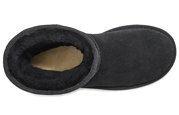 (WMNS) UGG Classic Short UGG Rubber Logo Snow Boots Black 1108230-BLK