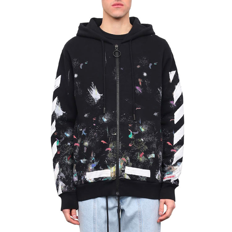 Off-White Graffiti Arrow Printing Zipper hooded Long Sleeves Ordinary Version Black OMBB003G20JER0019901