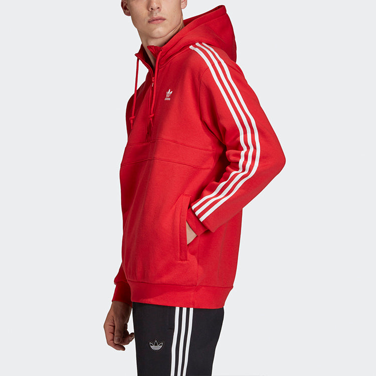 adidas originals Half Zipper Pullover hooded Fleece Lined Stay Warm Red FM3763