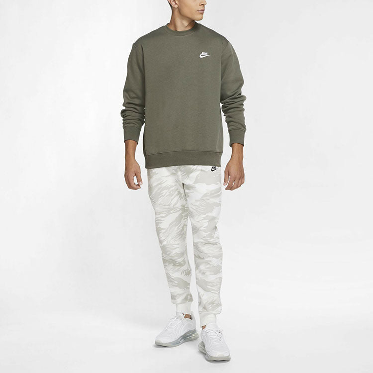 Men's Nike Embroidered Logo Solid Color Round Neck Pullover Olive Green BV2663-380