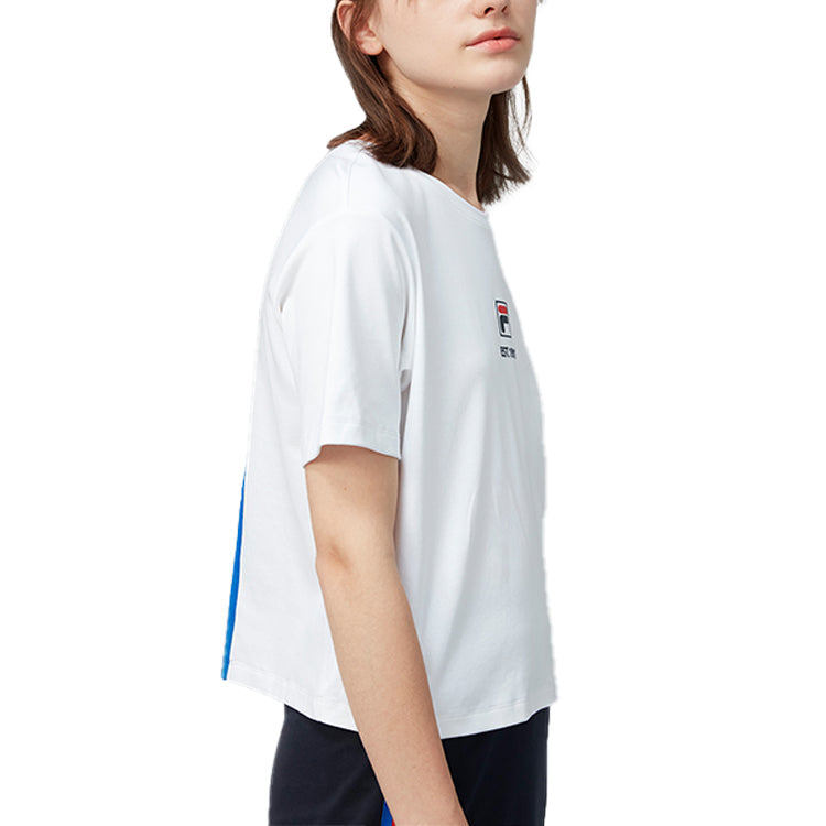 FILA SPORTIVA White Blue Splicing Short Sleeve Unisex White F11W938128F-WT