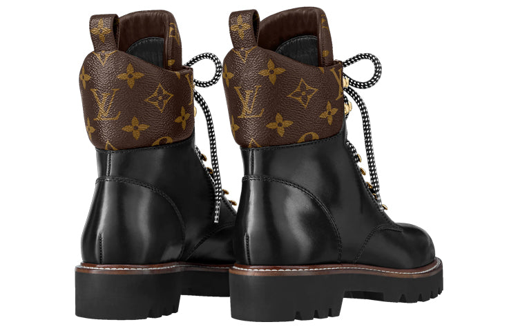 (WMNS) LOUIS VUITTON Territory Flat Ranger Boots 'Black with Monogram Collar' 1A958P