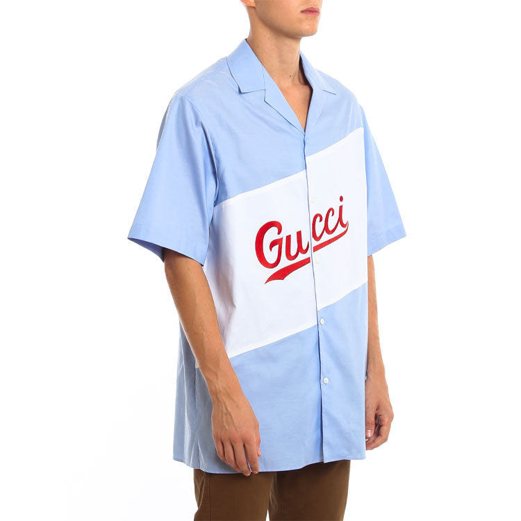 Gucci Oversized Alphabet Short-Sleeved Shirt For Men Blue 619033-ZAEN3-4990
