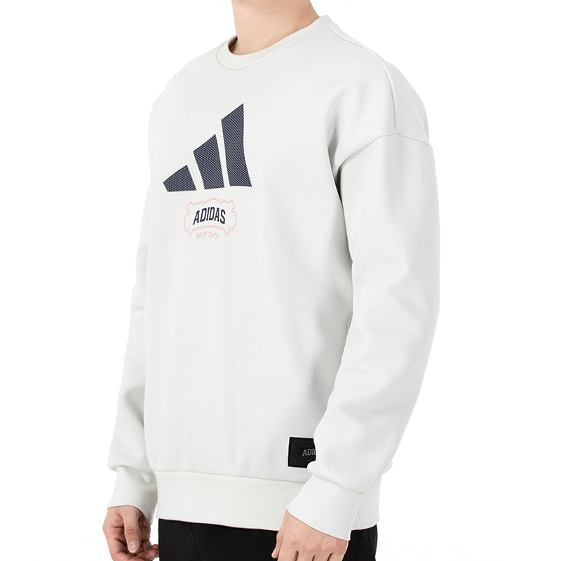 Men's adidas St Crewgfx Swt Long Sleeves Round Neck Pullover Gray White HE7465