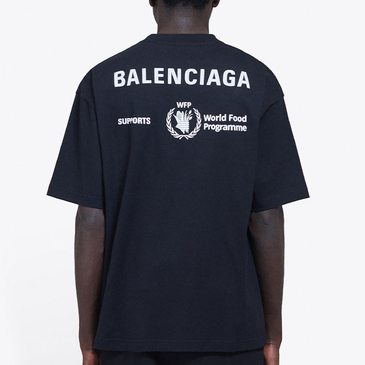 Men's Balenciaga x WFP 1st Generation Crossover Printing Logo Round Neck Pullover Short Sleeve Black 612966THV841000