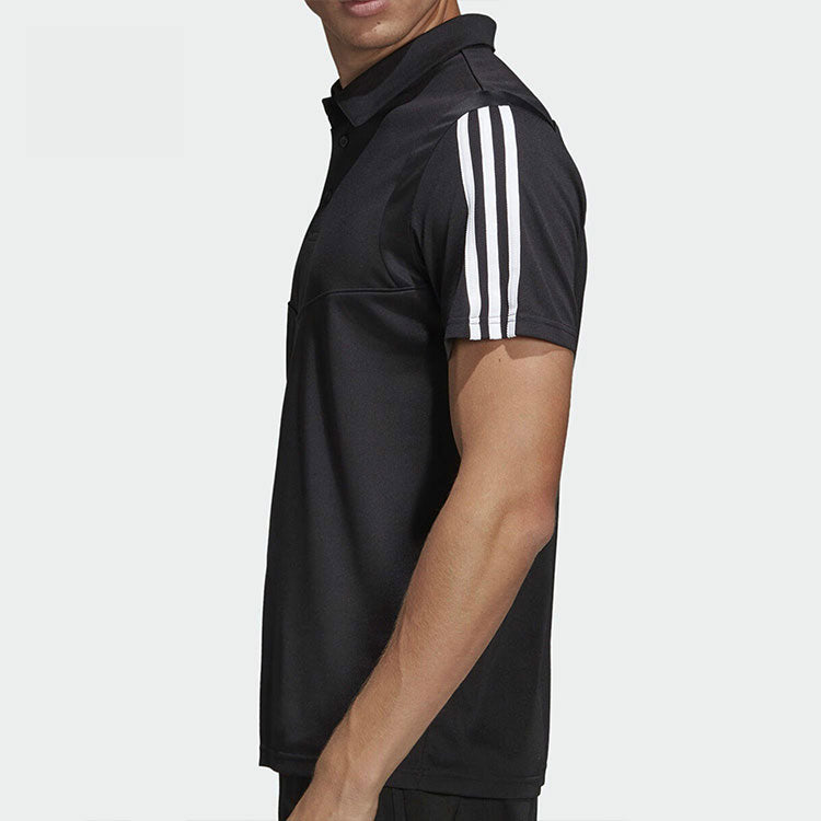 adidas Alphabet Printing Side Stripe Short Sleeve Polo Shirt Black DT5411