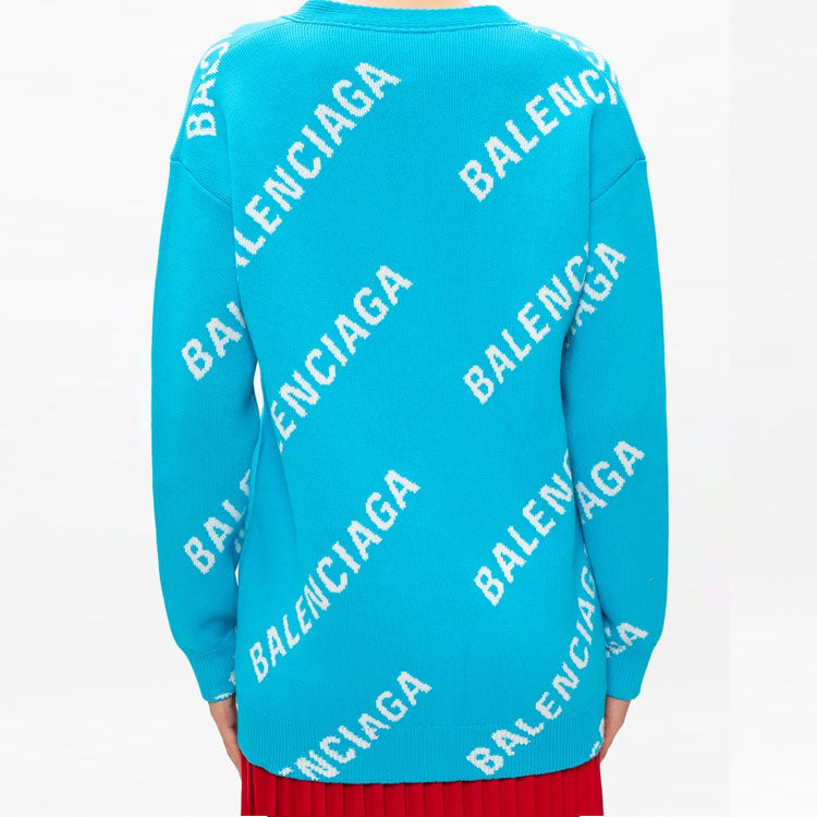 (WMNS) Balenciaga Logo Monogram Cardigan Relaxed Fit 'Blue' 625330T31784661