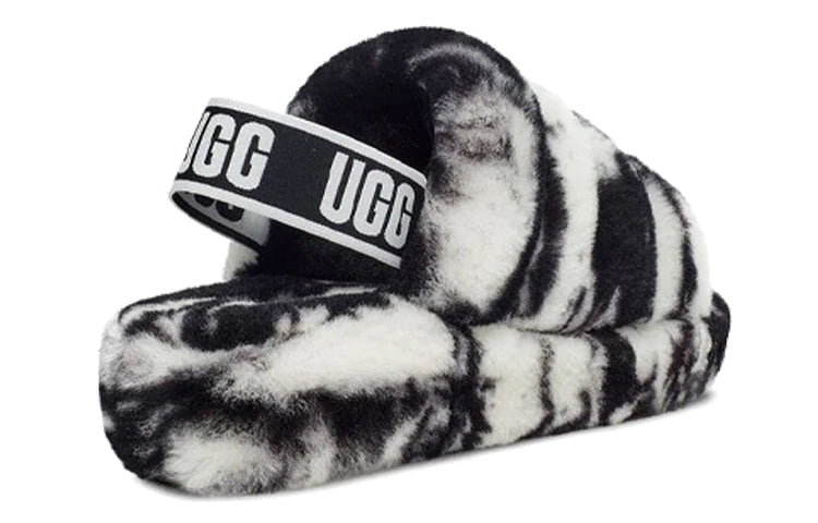 (WMNS) UGG Fluff Yeah Slide Marble 'Black White' 1122554-BLK