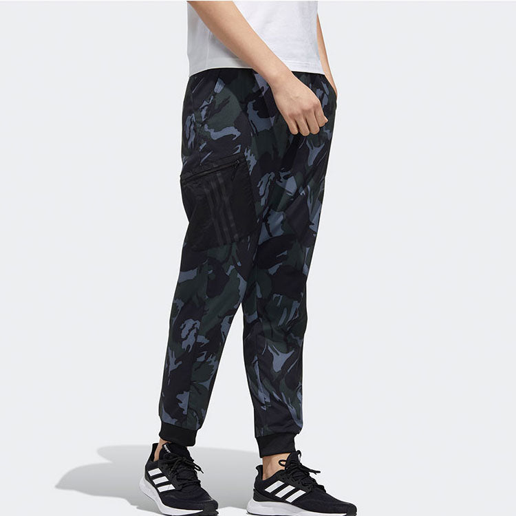 Men's adidas neo Contrasting Colors Camouflage Breathable Bundle Feet Sports Pants/Trousers/Joggers Blue FT6086