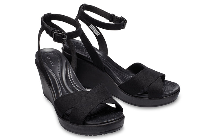 (WMNS) Crocs Leigh II Cross Strap Ankle Wedge Sandals 'Black' 204950-060
