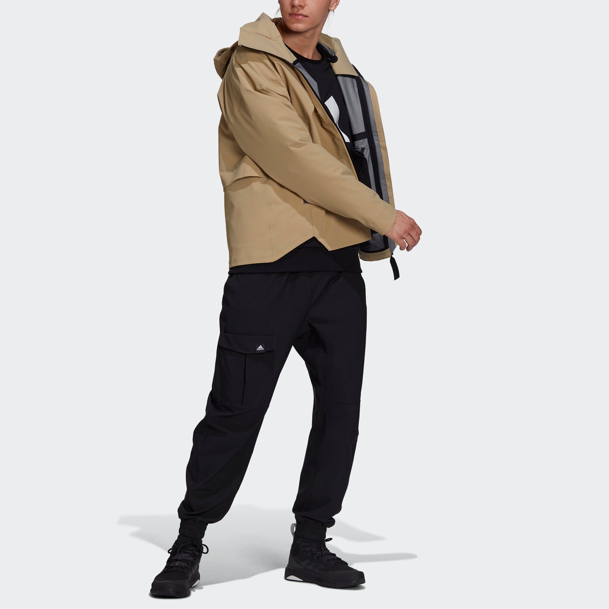 Men's adidas Myshelter Jkt Outdoor Sports Rainproof Loose Hooded Logo Khaki Jacket GT6574