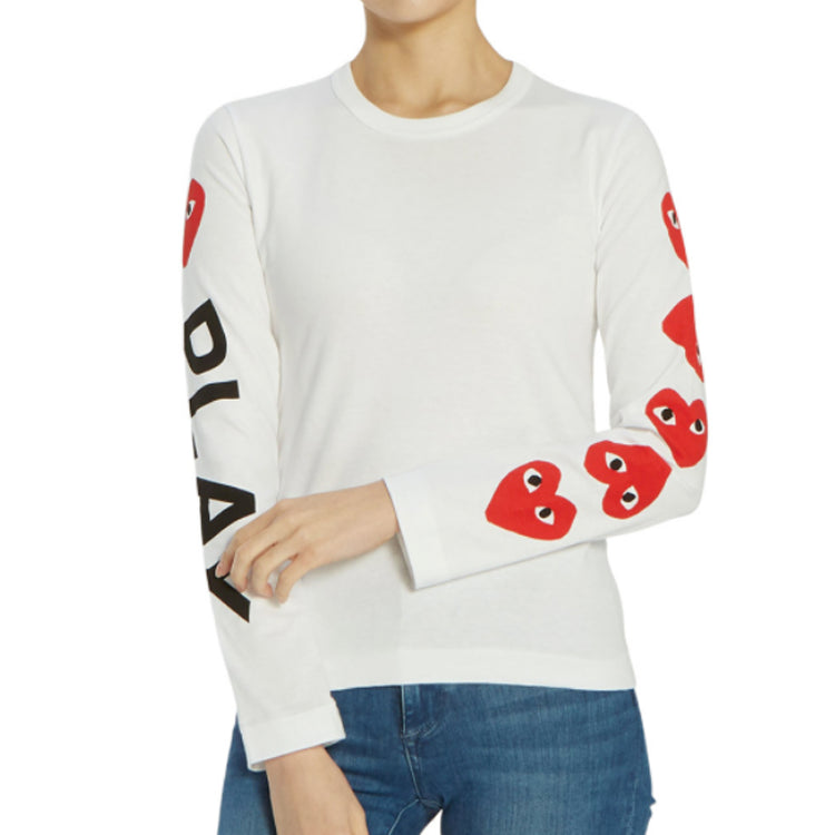 (WMNS) COMME des GARCONS PLAY 5 Hearts Long Sleeves Tee 'White' AZ-T261-051-1