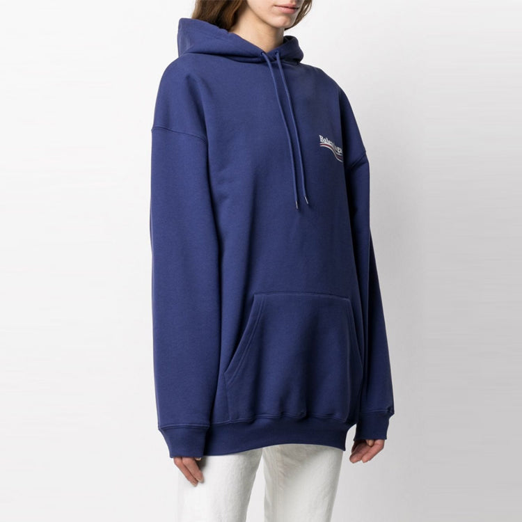 (WMNS) Balenciaga Logo Loose Hoodie Blue 578135TIV534540