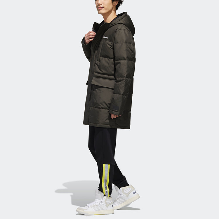 adidas neo M Wint Dwn Prka Windproof Stay Warm mid-length Sports hooded down Jacket Brown GJ8779