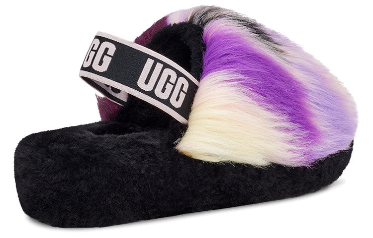 (WMNS) UGG Fluff Yeah Slide Tie Dye 'Black White Purple' 1117326-MGNL