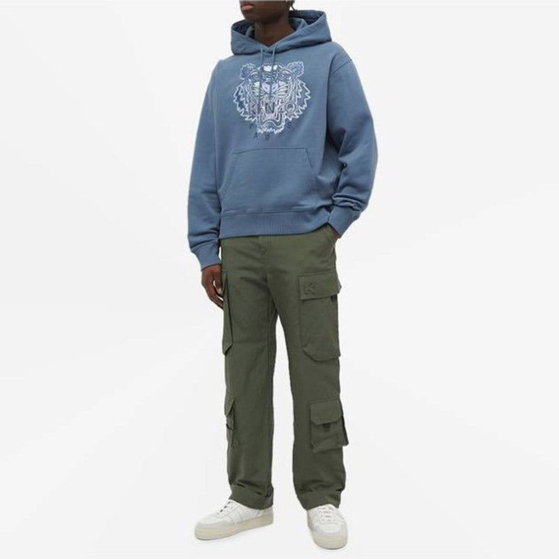 Men's KENZO SS21 Tiger Head Embroidered Hooded Sports Blue FB55SW3164XG-67