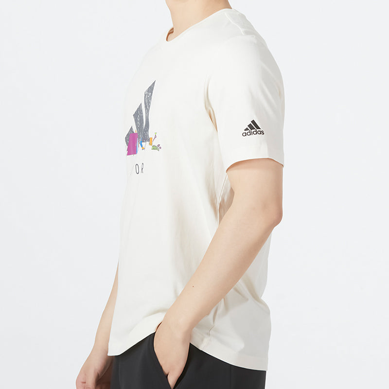 Men's adidas Ss Logo Gfx T Logo Athleisure Casual Sports Round Neck Short Sleeve Creamy White T-Shirt HE7358