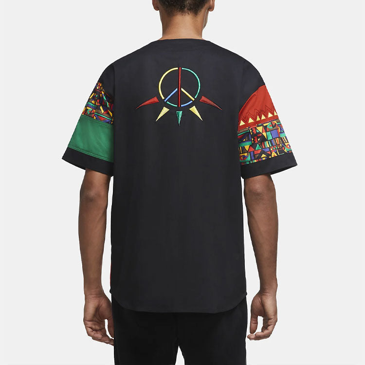 Nike Geometry Pattern Splicing Design Short Sleeve Jacket Black CU4206-010