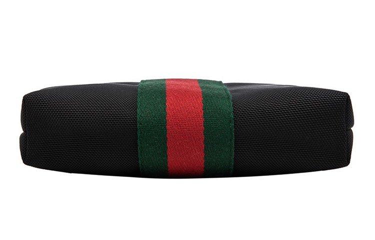 Men's Gucci Red Green Stripe Webbing Leather Logo Canvas Shoulder Messenger Bag Black 631195-KWT7N-1060