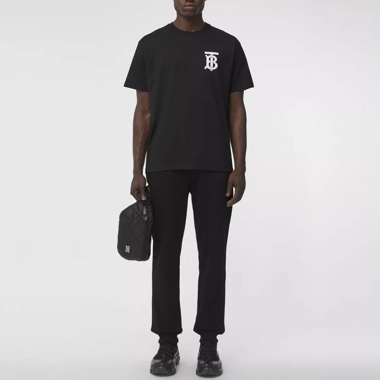 Men's Burberry Pattern Cotton Loose Classic Short Sleeve Black 80174841