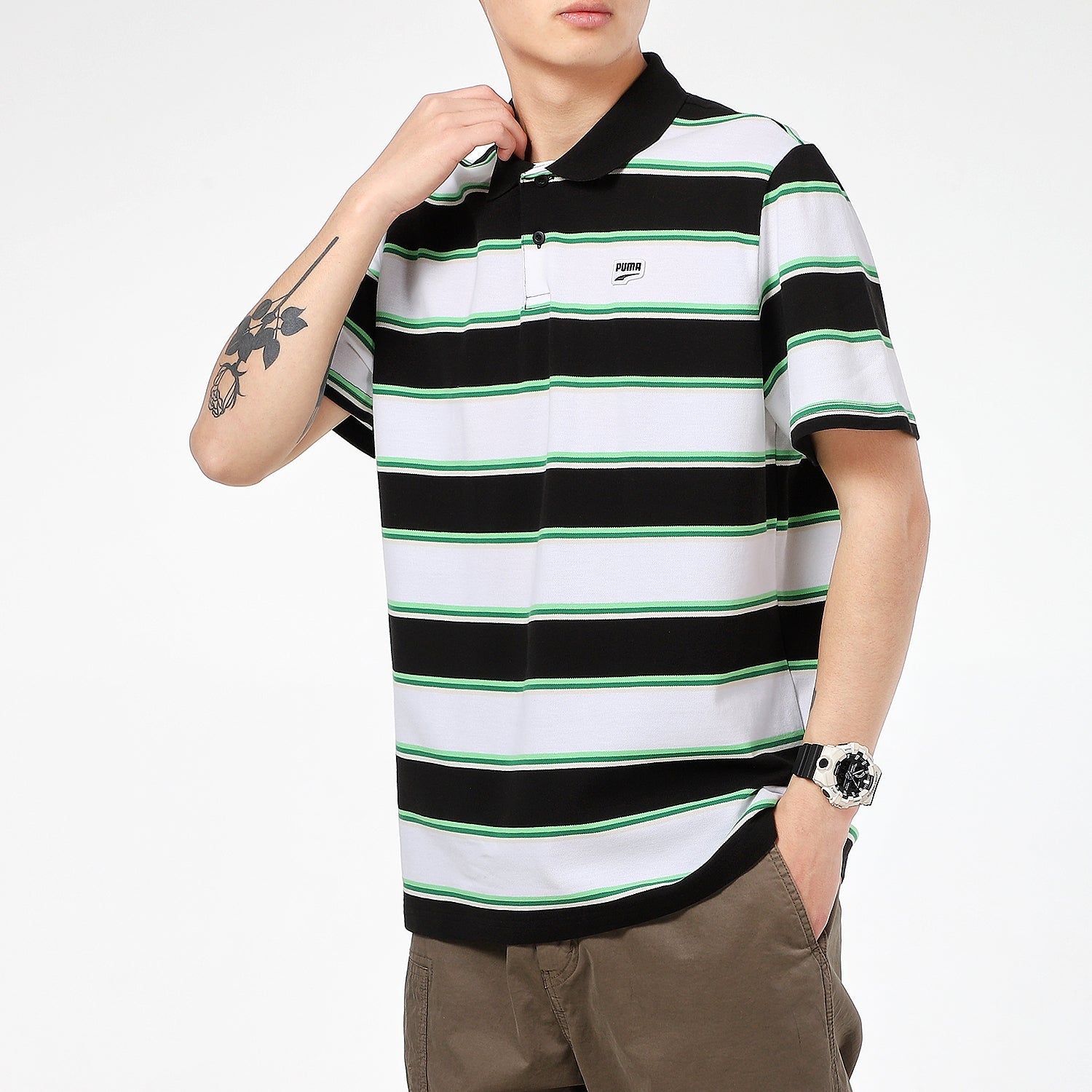 PUMA Downtown Stripe Polo Tee Shirt 'White' 599781-02