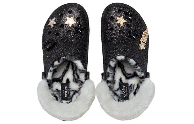 Crocs Disco Classic Lined Disco Glitter Clogs 'Black White' 208075-0ZS