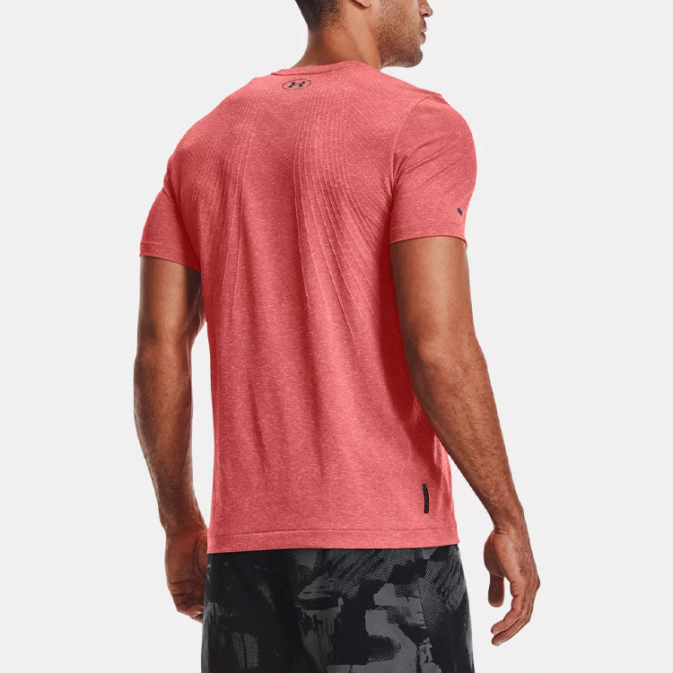 Men's Under Armour Rush Seamless Training Sports Round Neck Short Sleeve Red 1361130-690