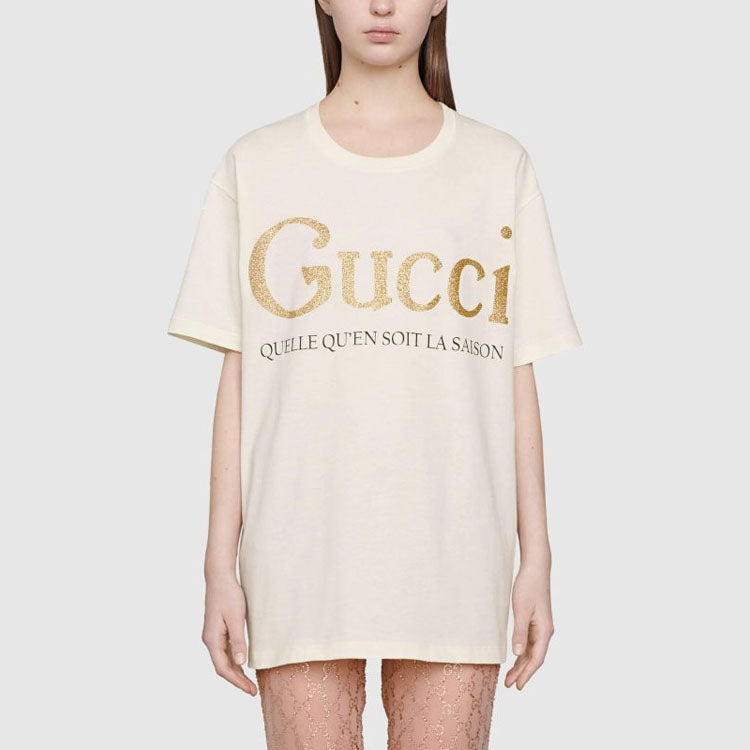 (WMNS) Gucci Flash Printing Short Sleeve White 615044-XJCLF-7136