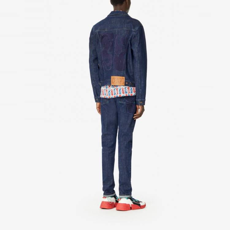Men's KENZO Solid Color lapel Denim Jacket Blue FA55BL5092EC-76