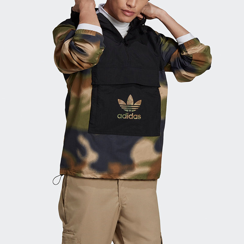 adidas originals Half Zipper Pullover hooded Camouflage Printing Jacket Green GN1875