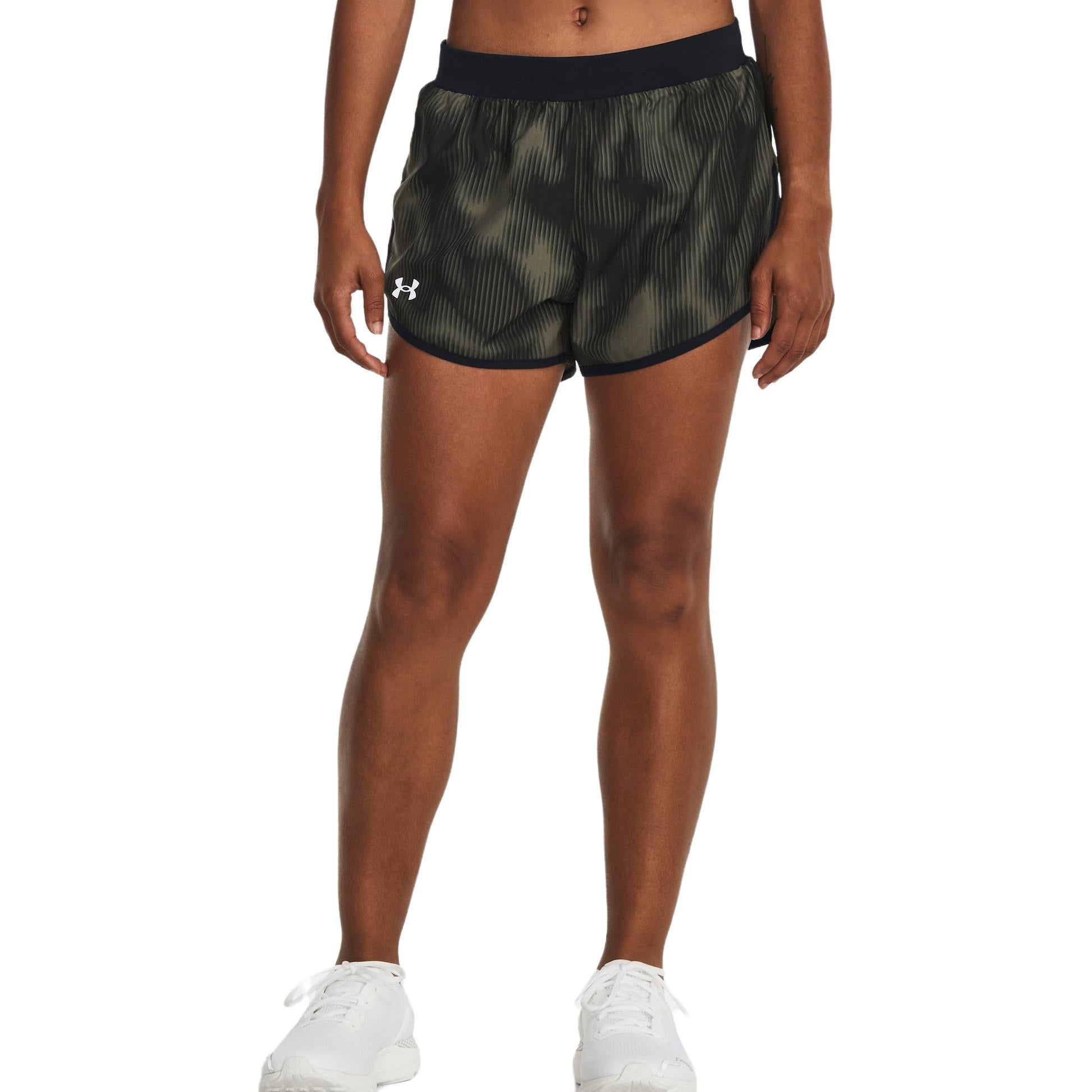 (WMNS) Under Armour Fly-By 2.0 Printed Shorts 'Black Green' 1350198-021