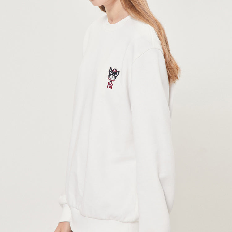 MLB Cartoon Series Long Sleeves Loose Embroidered Athleisure Casual Sports Round Neck Unisex White 31MTC1941-50I