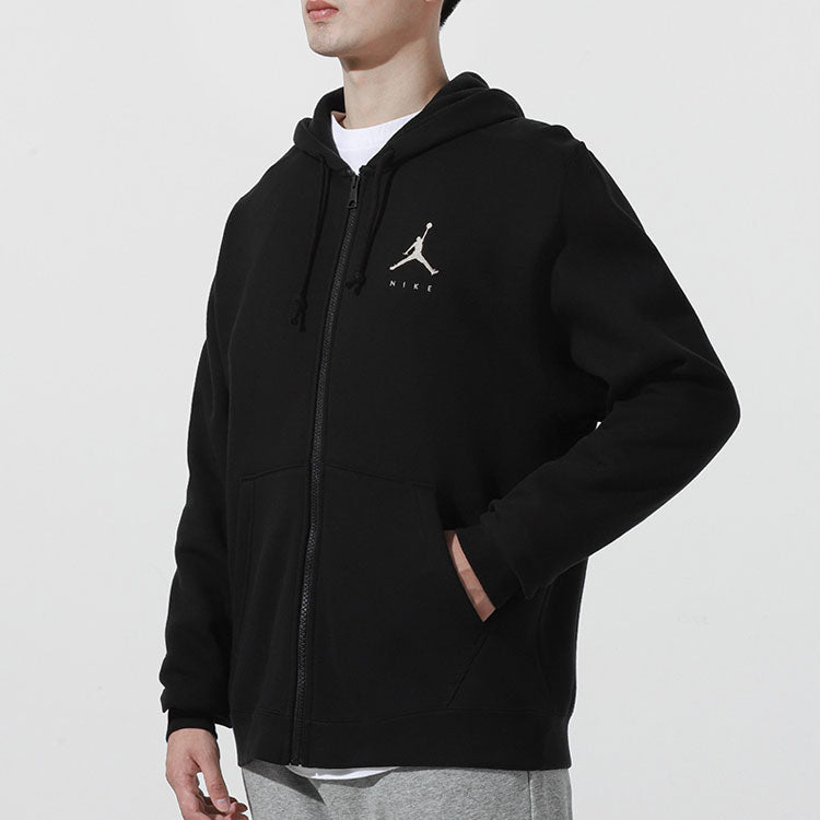 Men's Air Jordan Logo Casual Fleece Lined Hooded Thicken Sports Long Sleeves Black Jacket DC9607-010