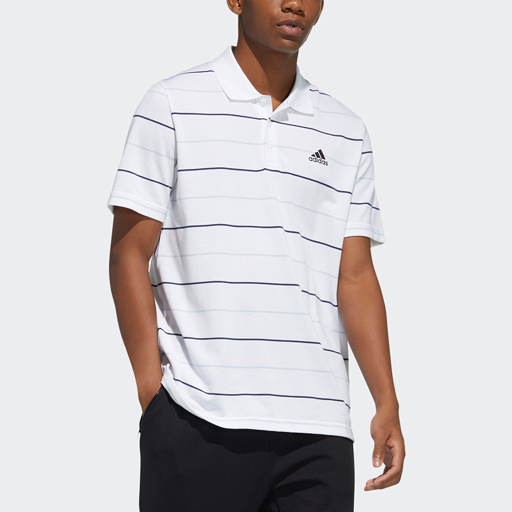 adidas Striped Sports Casual Short Sleeve Polo Shirt White GP1000