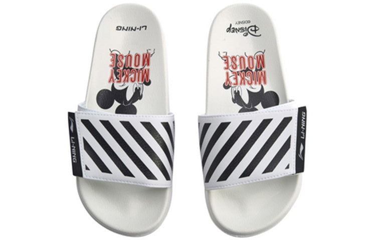 (WMNS) Li-Ning Sports Fashion Series Disney Mickey Crossover Lightweight Stylish White Black Slippers AGAQ024-3