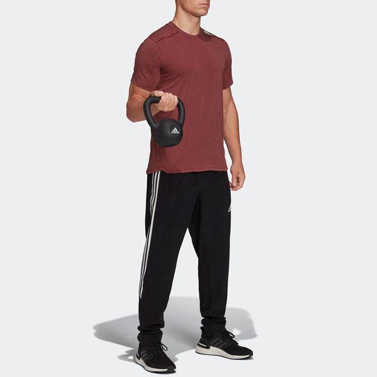 Men's adidas Solid Color Sports Logo Casual Round Neck Short Sleeve Dark Red T-Shirt HB9198
