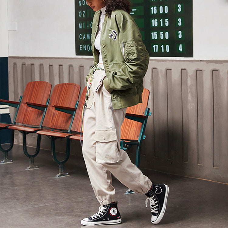 Converse Logo Loose Sports Retro aviator Jacket Couple Style Green 10024169-A02