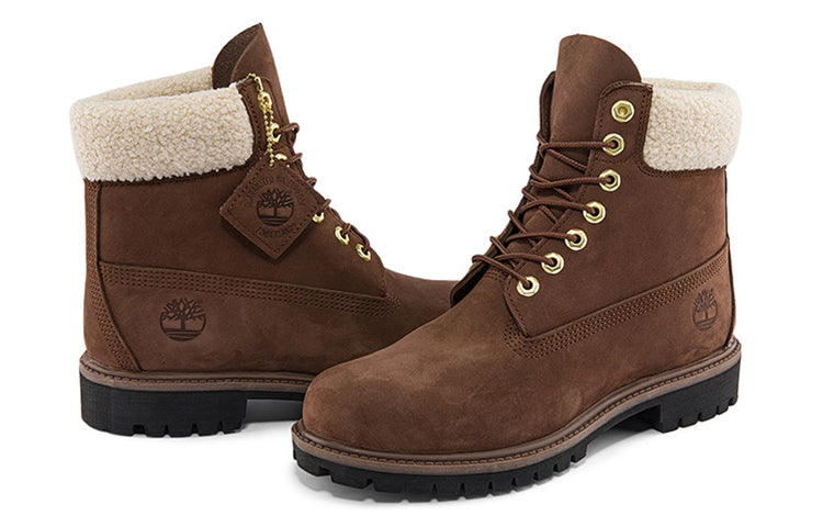 Timberland 6 Inch Premium Waterproof Boots 'Brown and Fleece Collar' A2GMZ931