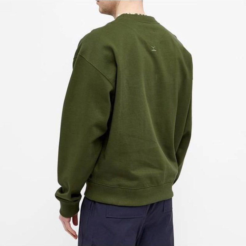 Men's KENZO SS21 Embroidered logo Fleece Lined Pullover Olive Green FB55SW5234MO-51