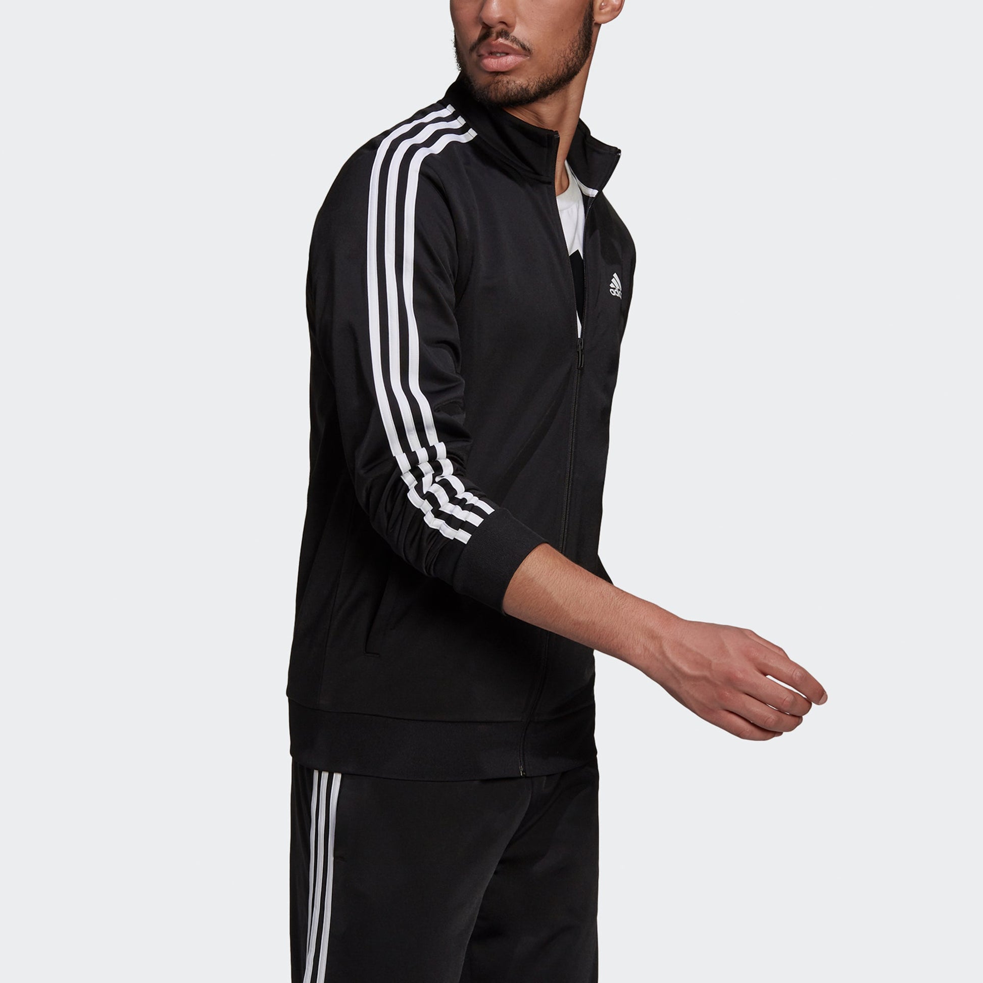 Men's adidas 3s Tt Tric Stripe Sports Stand Collar Jacket Autumn Black H46099