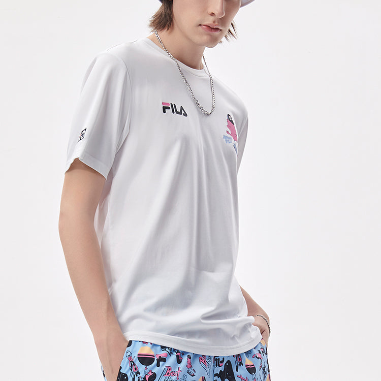 FILA FUSION x Jeremyville Crossover Skateboard Cartoon Printing Sports Round Neck Short Sleeve White T-Shirt T11U139105F-WT