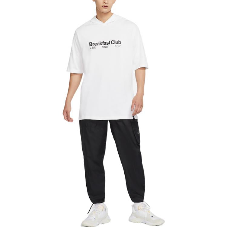 Men's Nike Alphabet Printing Hooded Pullover Short Sleeve White T-Shirt DQ7383-100